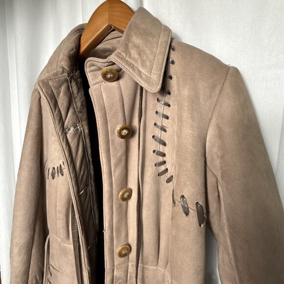 Sawyer of Napa Shearling Suede Coat Size Medium Women's Western Retro Wool EUC - Picture 2 of 16